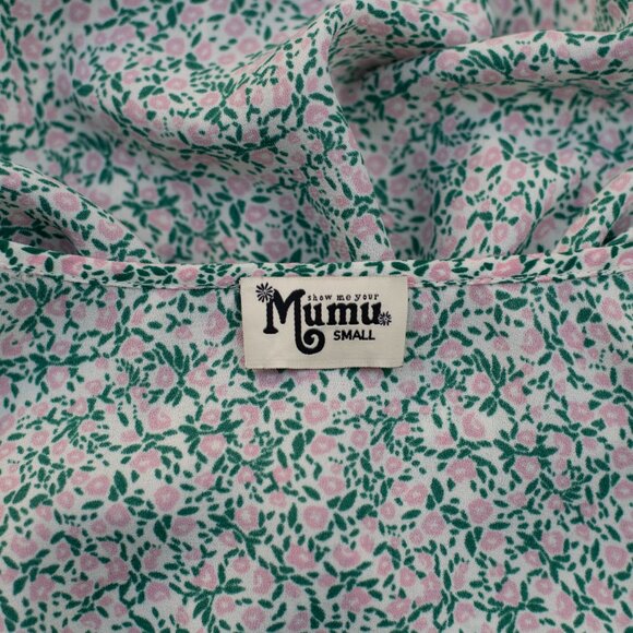 Show Me Your MuMu Natasha Mini Dress Womens Small Green Pink Ruffle Floral Boho - Picture 7 of 9